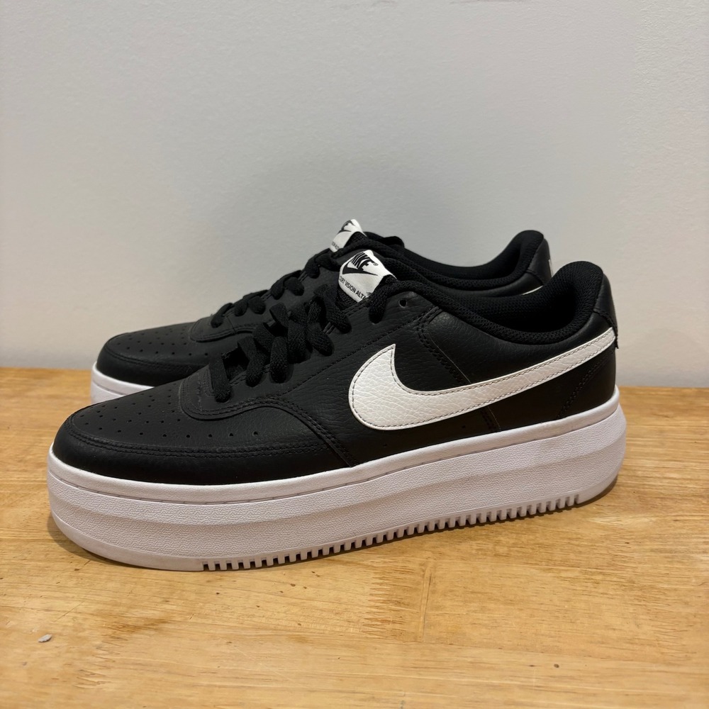 Nike Court Vision Alta Platform Sneakers Womens Black Size 12 DM0113-002 Leather